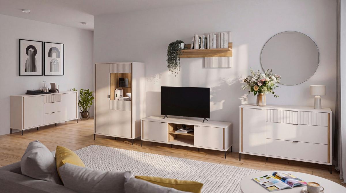 Vitrina Seravel - boje hrasta/boje pijeska, Natur, staklo/drvni materijal (59,4/199,2/41,5cm) - Modern Living