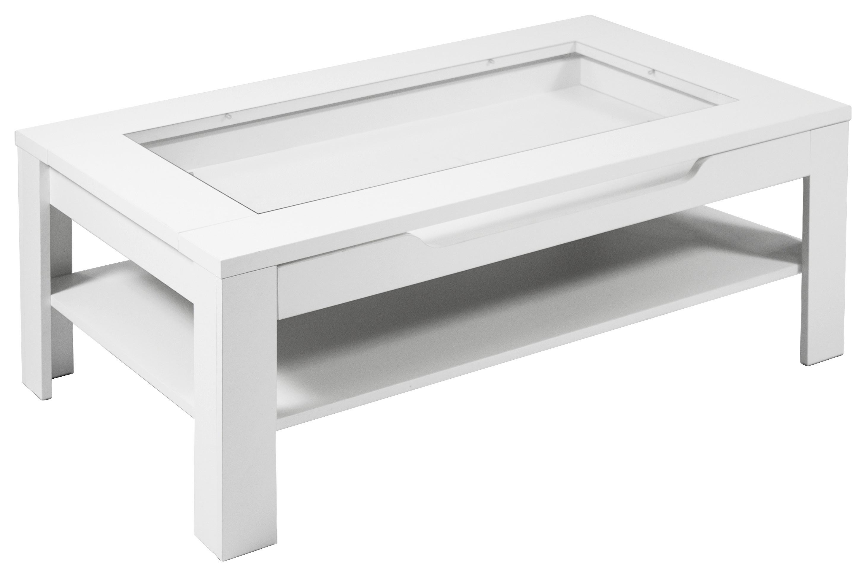 Couchtisch mit Glasplatte, Lade und Ablage Ralph, Weiß - Weiß, MODERN, Glas/Holzwerkstoff (110/43/67cm) - MID.YOU