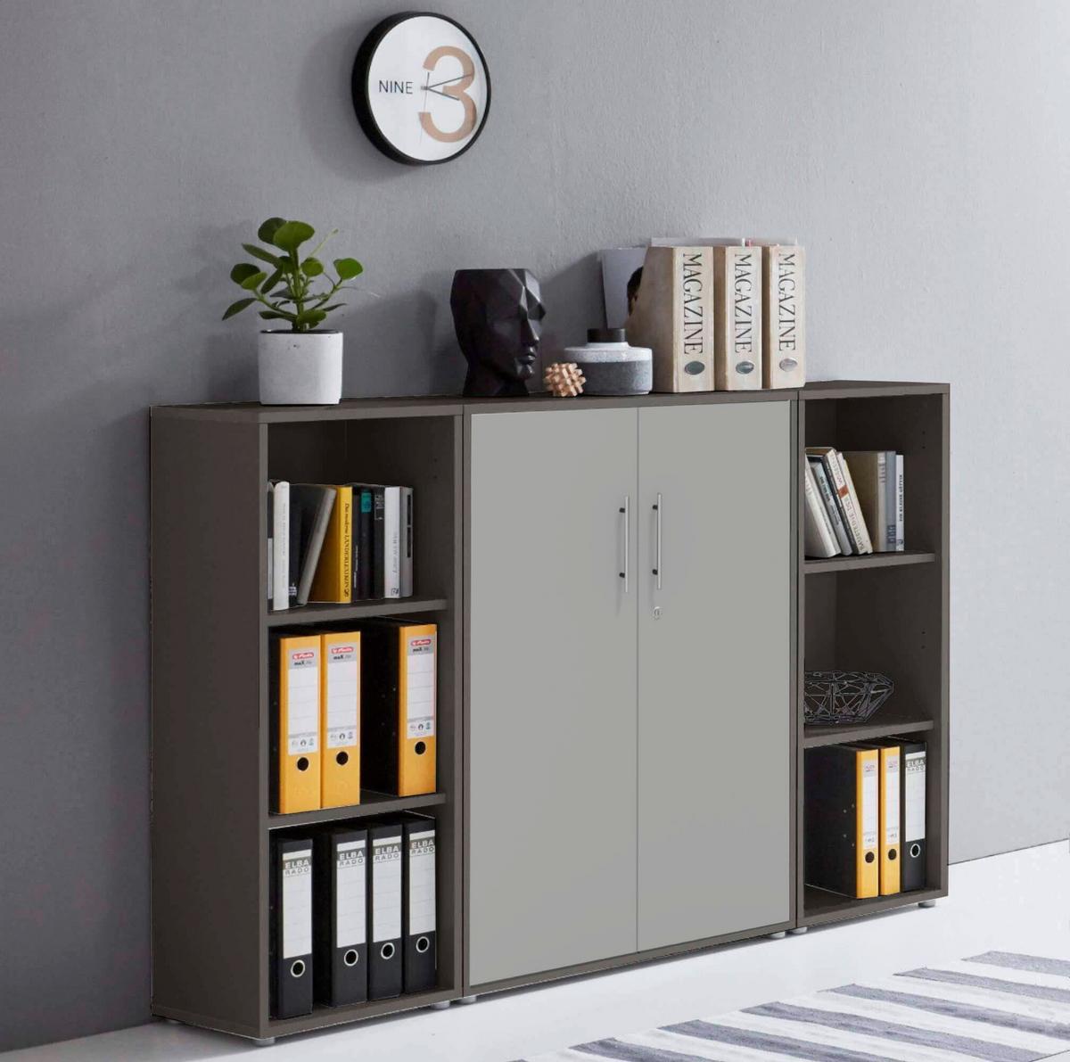 AKTENSCHRANK OFFICE EDITION - SW SET 2 - Anthrazit/Hellgrau, MODERN, Holzwerkstoff (172,6/113,6/33cm) - MID.YOU