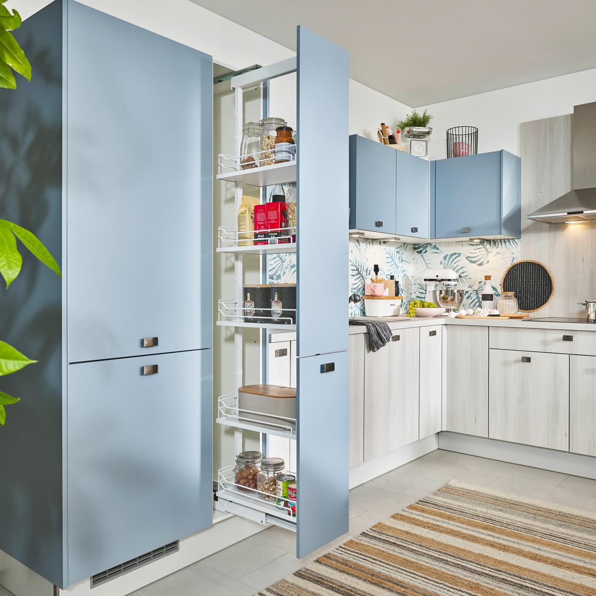 Einbauküche PN100/105 in Tanne Clay/Pastelblau - Pastellblau/Ahornfarben, MODERN, Holzwerkstoff - Pino