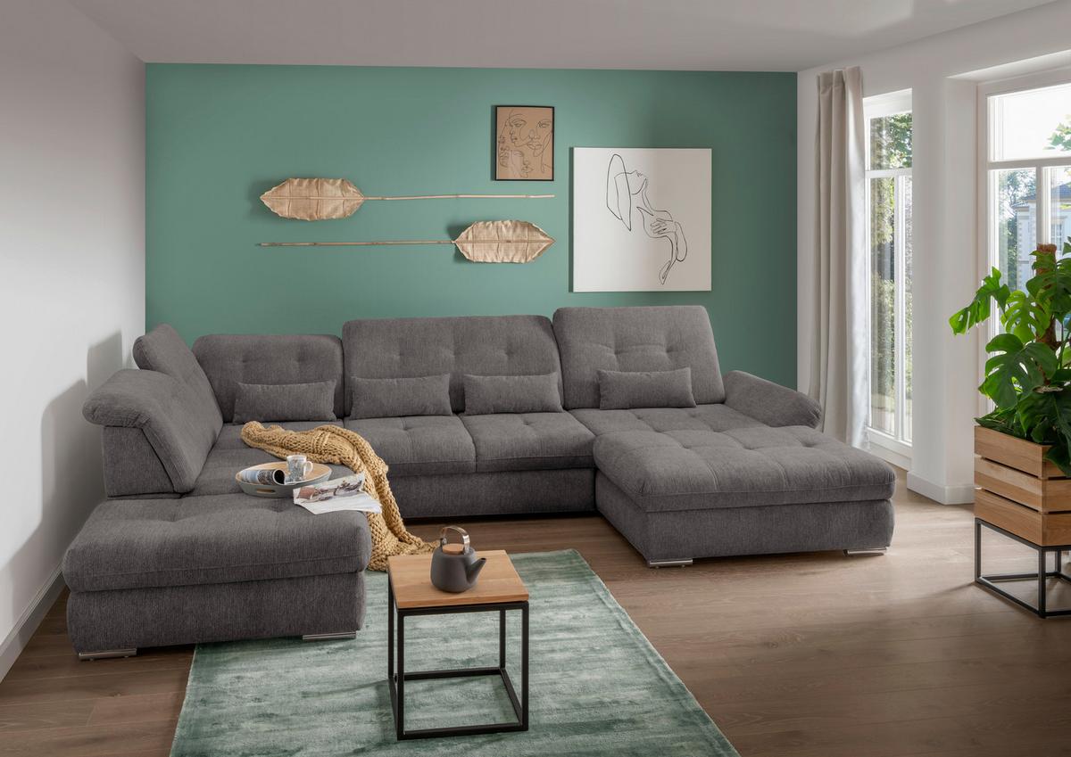 Wohnlandschaft Dalida Braun/Grau Chenille - Chromfarben/Braun, Design, Textil/Metall (254/376/195cm) - Livetastic