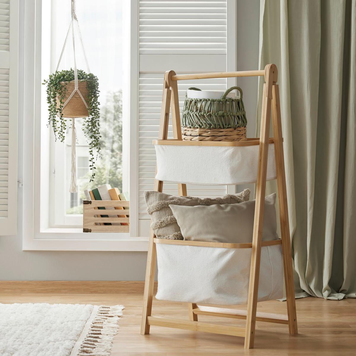 REGAŁ DO PRZECHOWYWANIA MISAKI - kremowy, Modern, drewno/tkanina (44/35/99cm) - Bessagi Home