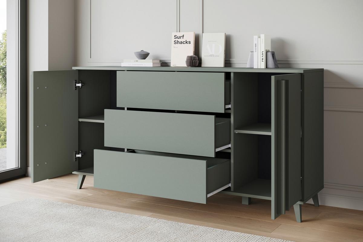 SIDEBOARD Helsinki Salbeigrün B: 150cm - Salbeigrün/Schwarz, Trend, Holzwerkstoff/Kunststoff (150/77,8/39,5cm) - P & B