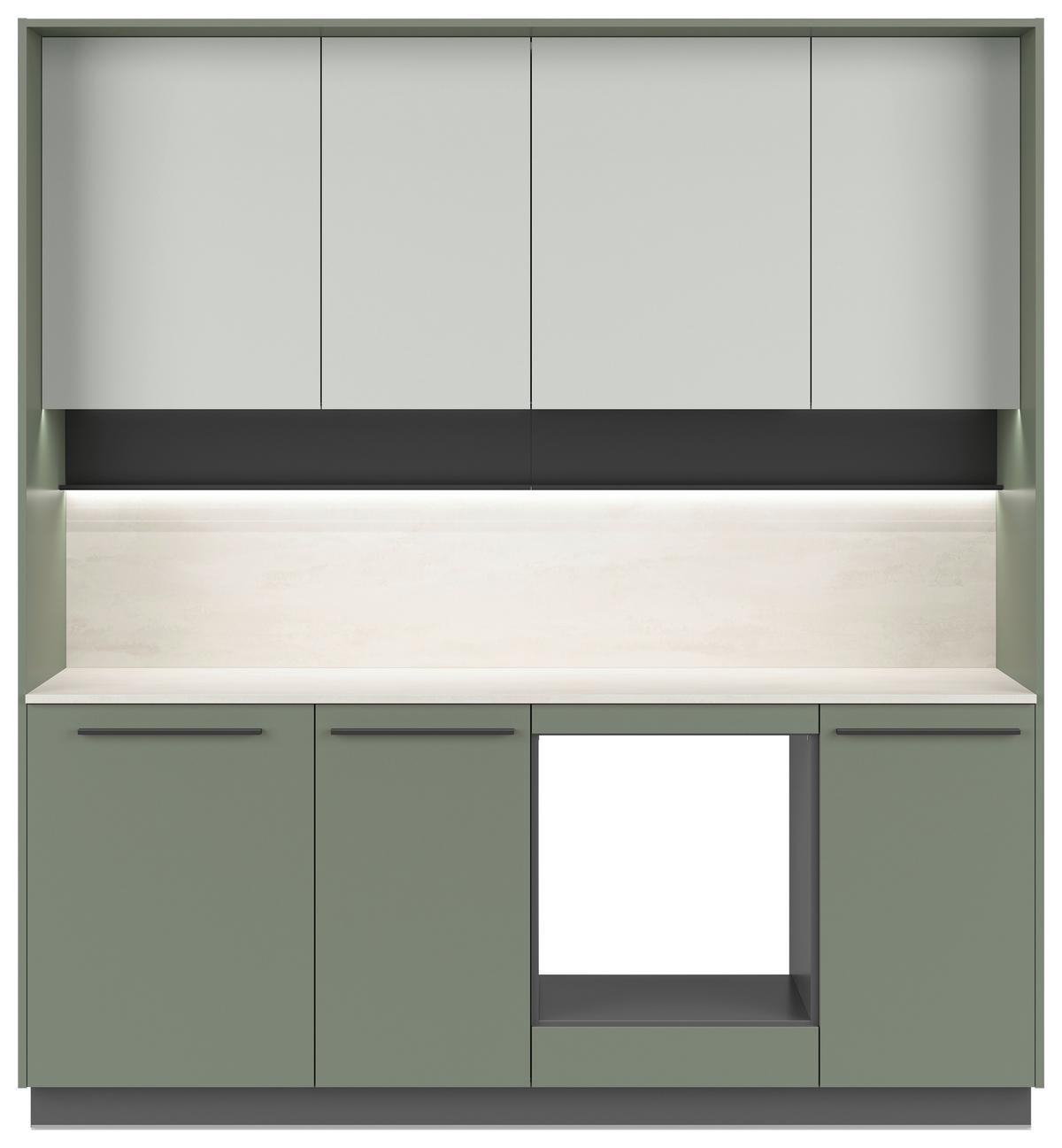 Küchenblock Milino o. Geräte Dunkelgrün - Dunkelgrün/Graphitfarben, Basics, Holzwerkstoff/Kunststoff (210cm) - Visiona