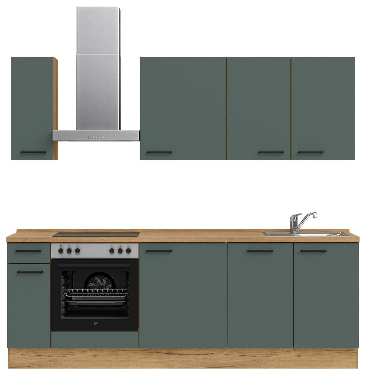Küchenblock Easytouch Low m. Geräten Dunkelgrün - Dunkelgrün/Eichefarben, MODERN, Holzwerkstoff/Metall (240cm) - Nobilia