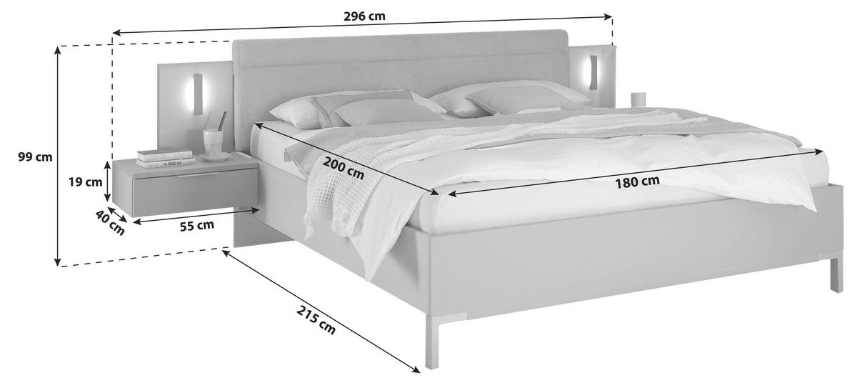 Set Kreveta I Noćnih Ormarića Modeste - boje kadulje/svijetlo siva, Moderno, drvni materijal (180/200cm)