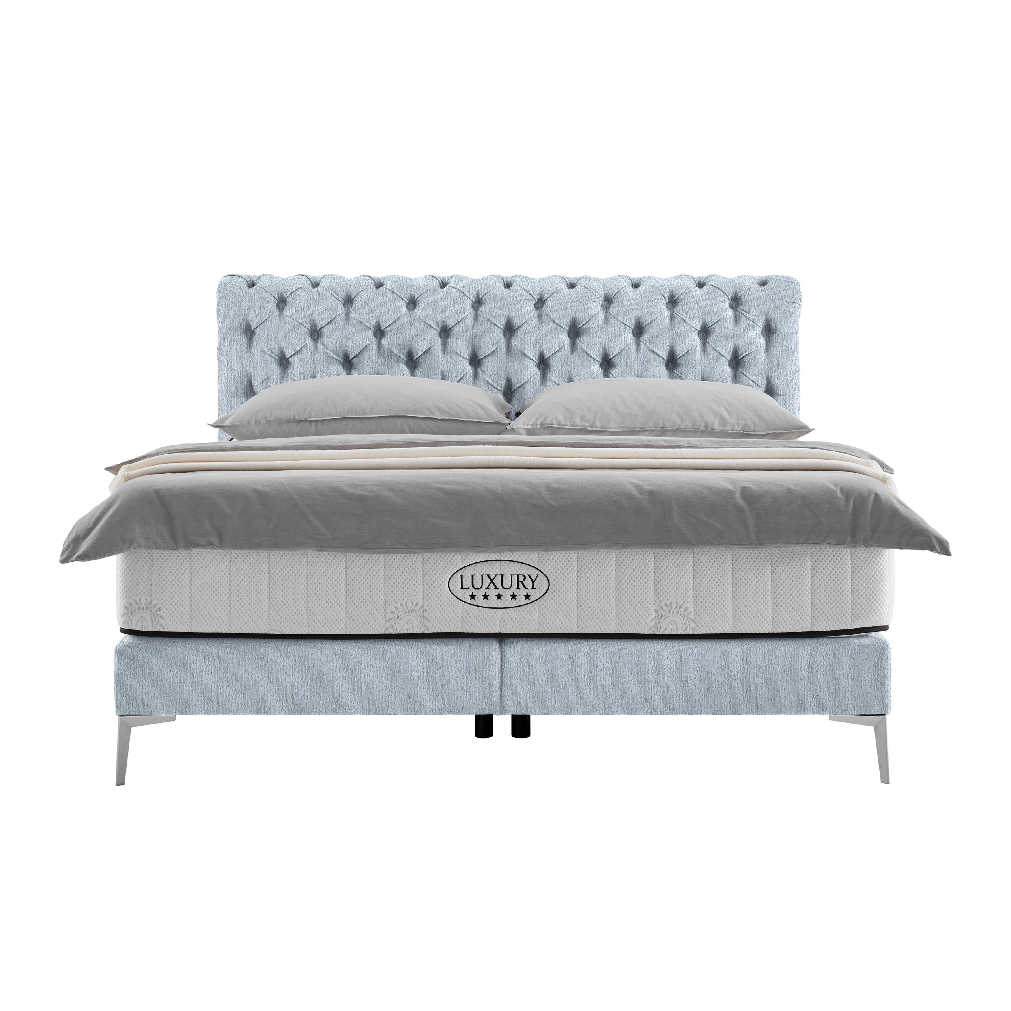 Boxspringbett Queen in Blaugrau ca. 180x200cm - Chromfarben/Goldfarben, KONVENTIONELL, Textil (180/200cm) - Premium Living