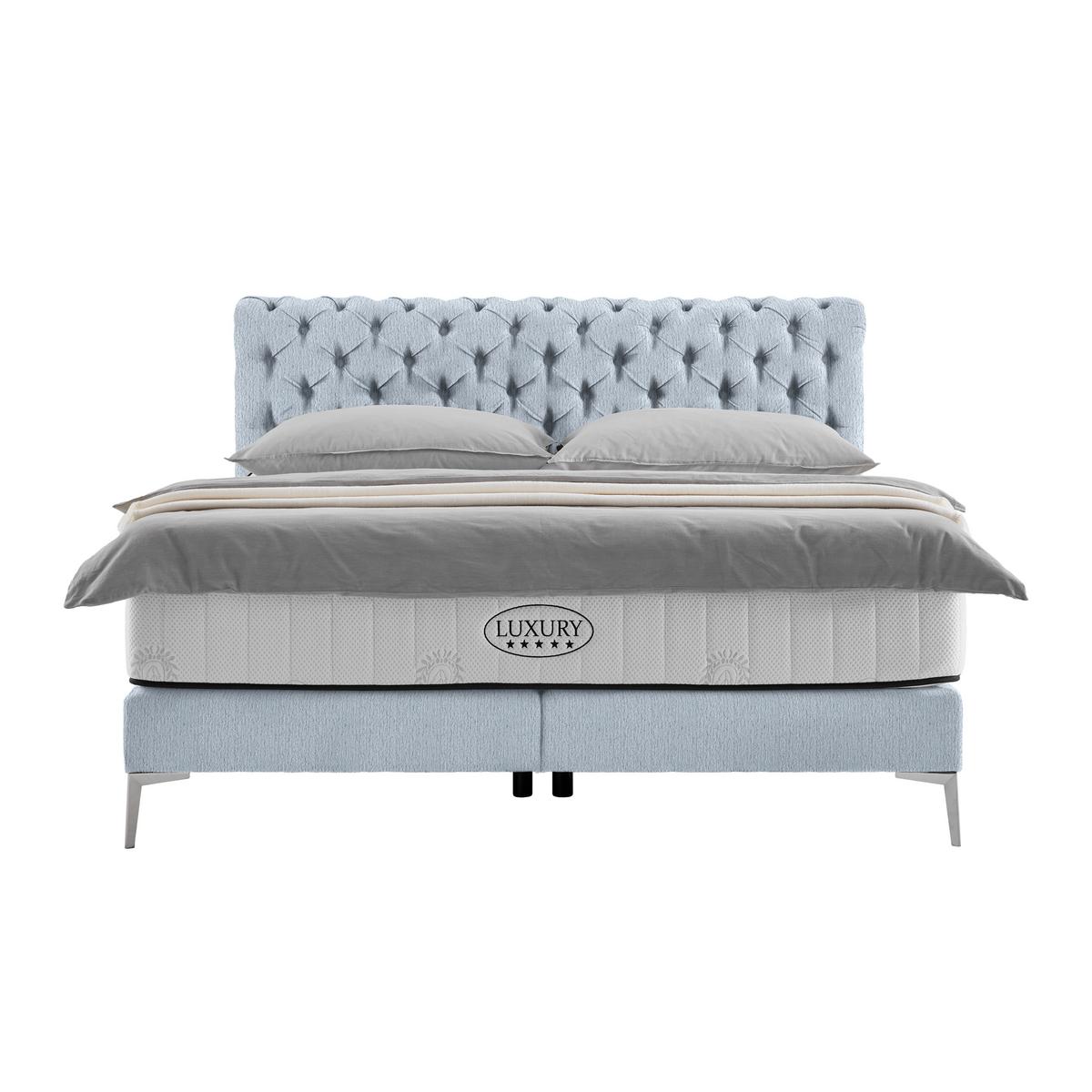 Boxspringbett Queen in Blaugrau ca. 160x200cm - Chromfarben/Goldfarben, KONVENTIONELL, Textil (160/200cm) - Premium Living