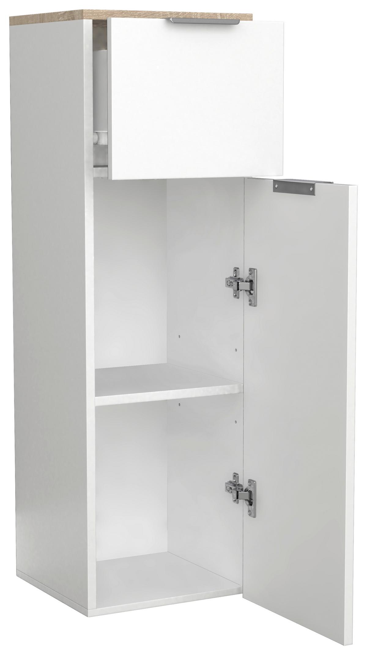 Highboard Donali ca. 30x95 cm Weiß/Eiche - Silberfarben/Weiß, MODERN, Holzwerkstoff/Metall (30/95/30cm) - MID.YOU
