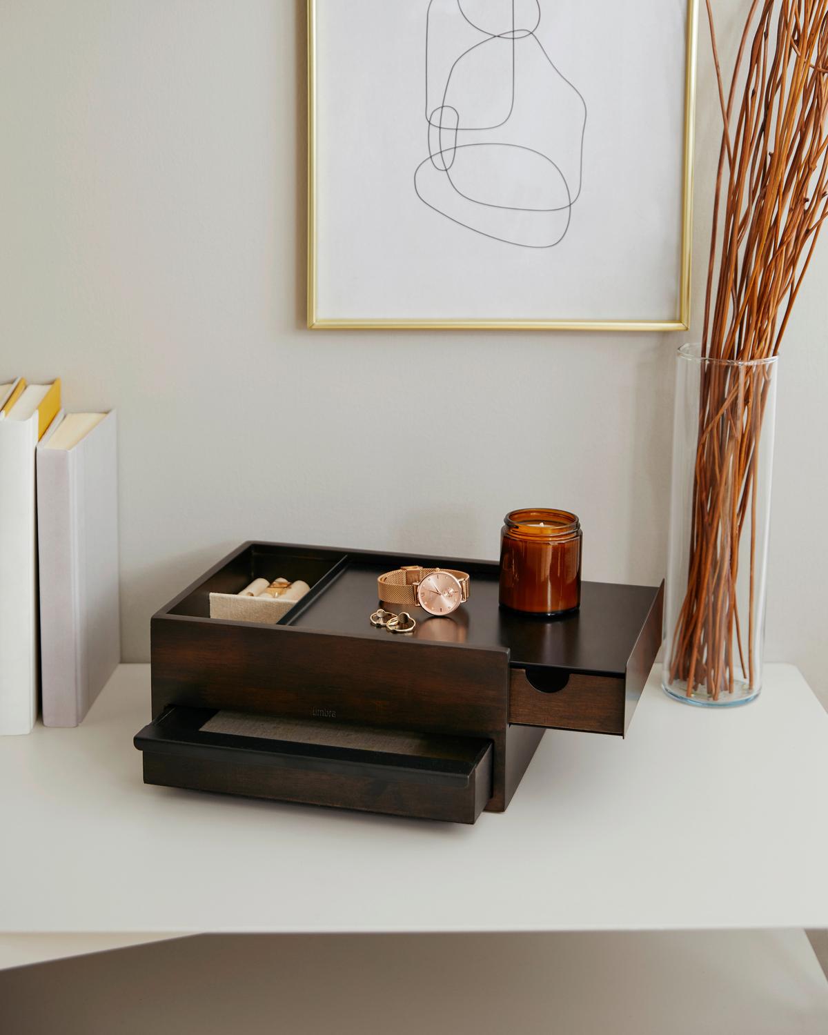 Schmuckbox Schwarz/Walnussfarben - Walnussfarben/Schwarz, Design, Holz/Metall (22,1/11,9/25,9cm) - Umbra