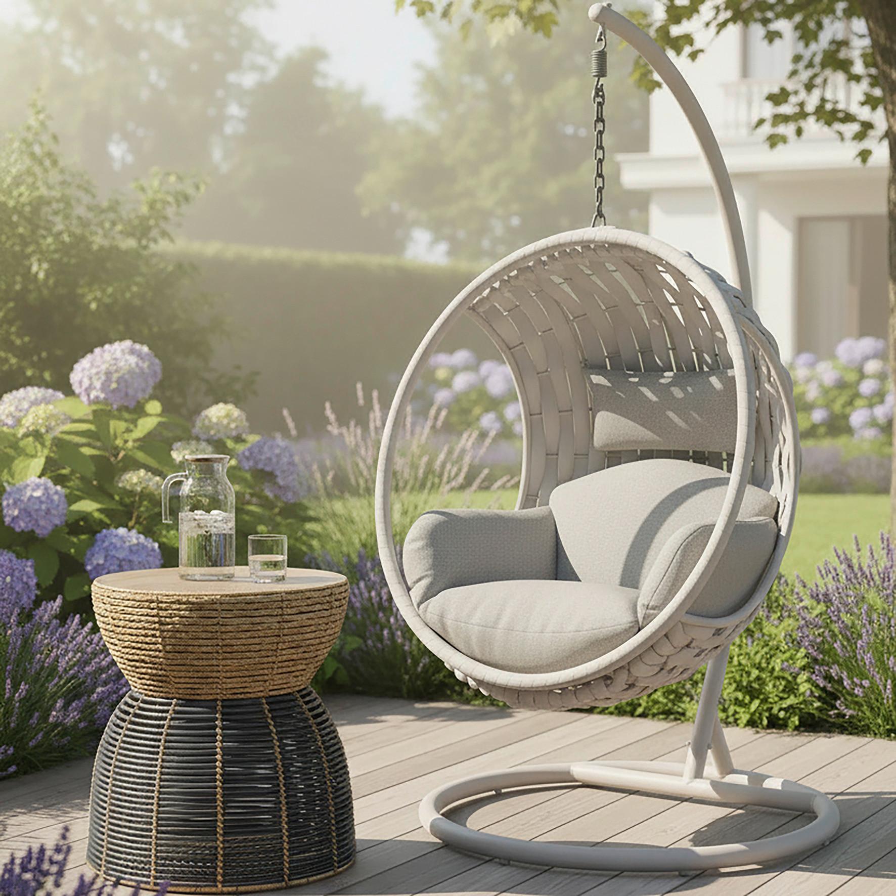 Hängesessel Mira Creme Outdoorstoff/Metall/Kunststoff - Creme, MODERN, Kunststoff/Textil (107/196/120cm) - Bessagi Garden