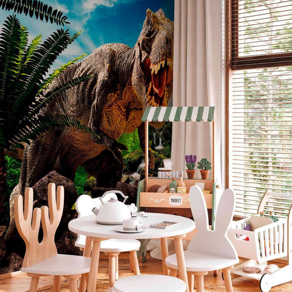 Fototapeta Angry Tyrannosaur, 450x315cm - zelena/rjava, Basics, tekstil (450/315cm) - artgeist