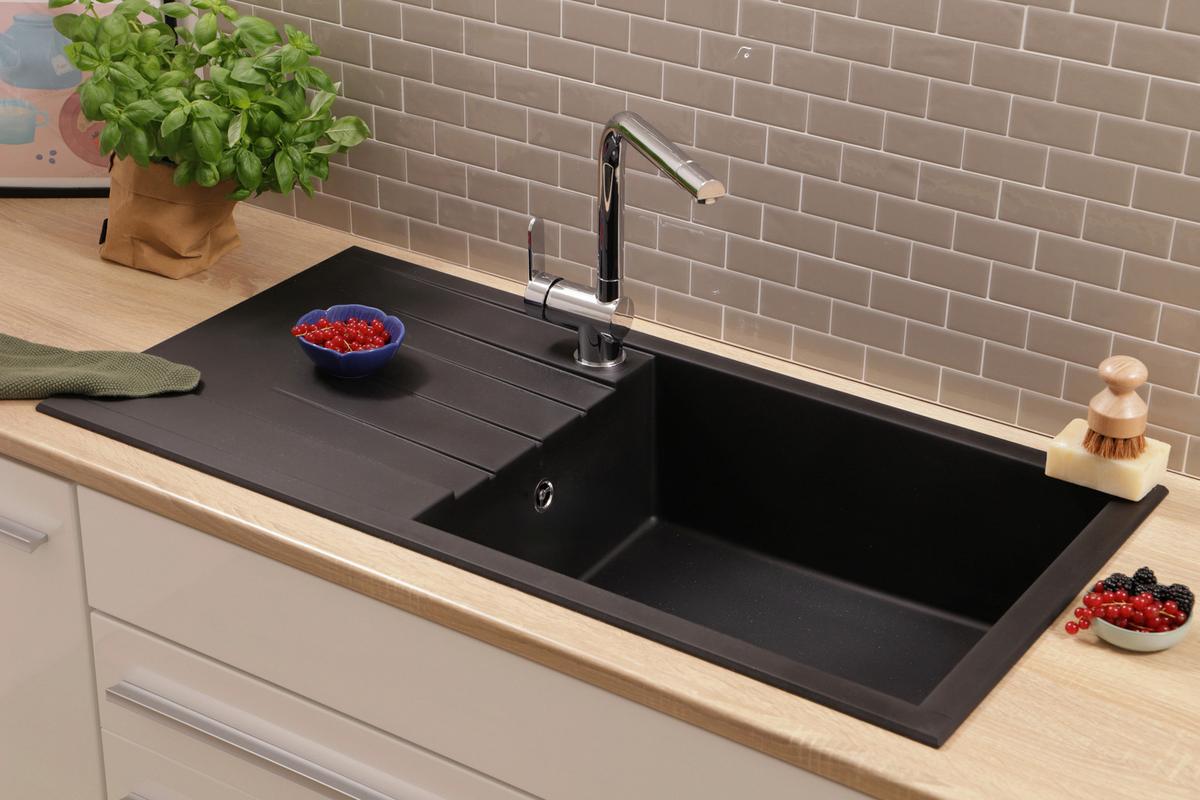 Spüle Respekta Houston 100X501BS Schwarz - Schwarz, Trend, Glas/Kunststoff (100/21/50cm) - Respekta