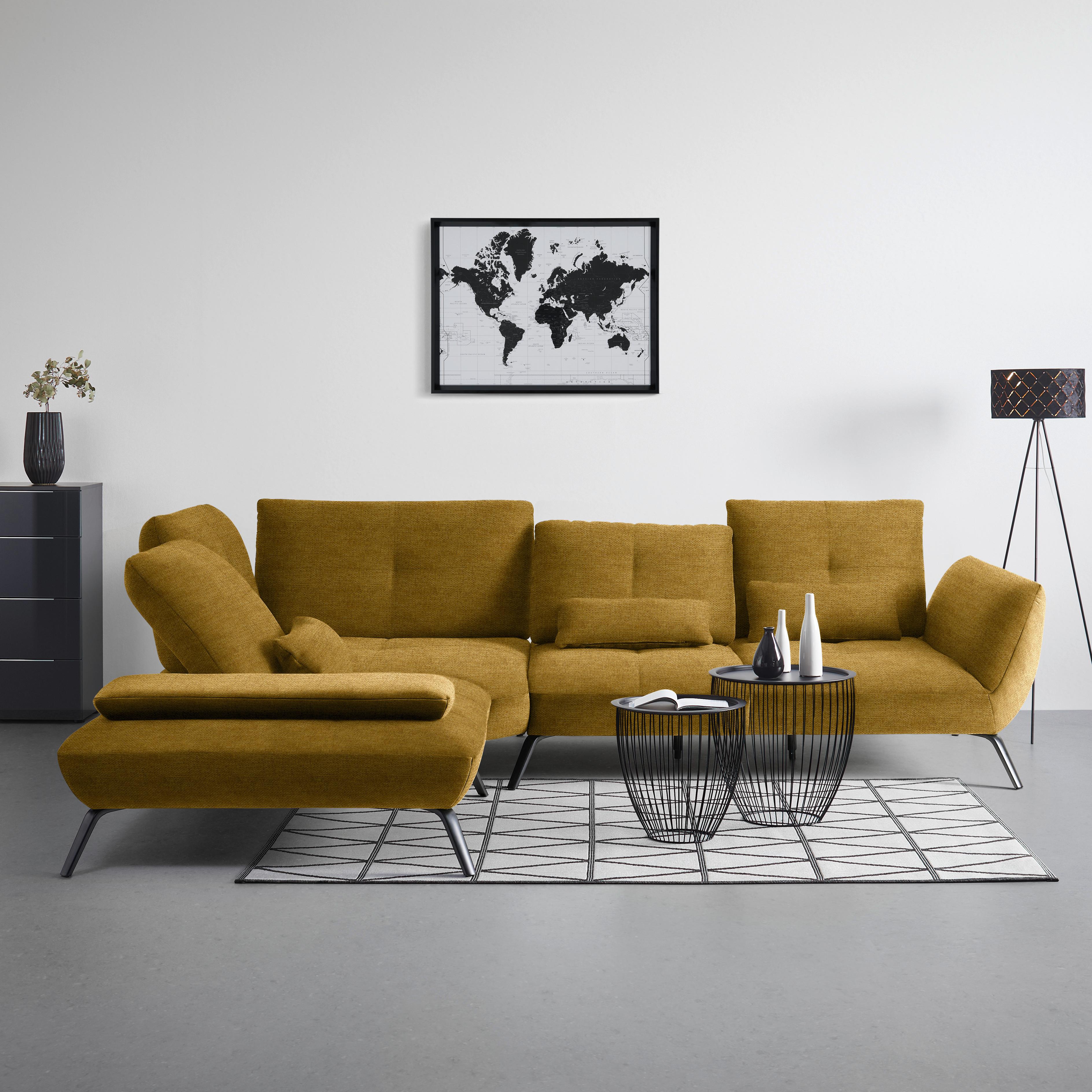 Wohnlandschaft Trendy Senfgelb - Senfgelb/Schwarz, MODERN, Holzwerkstoff/Textil (250/93/310cm) - Premium Living