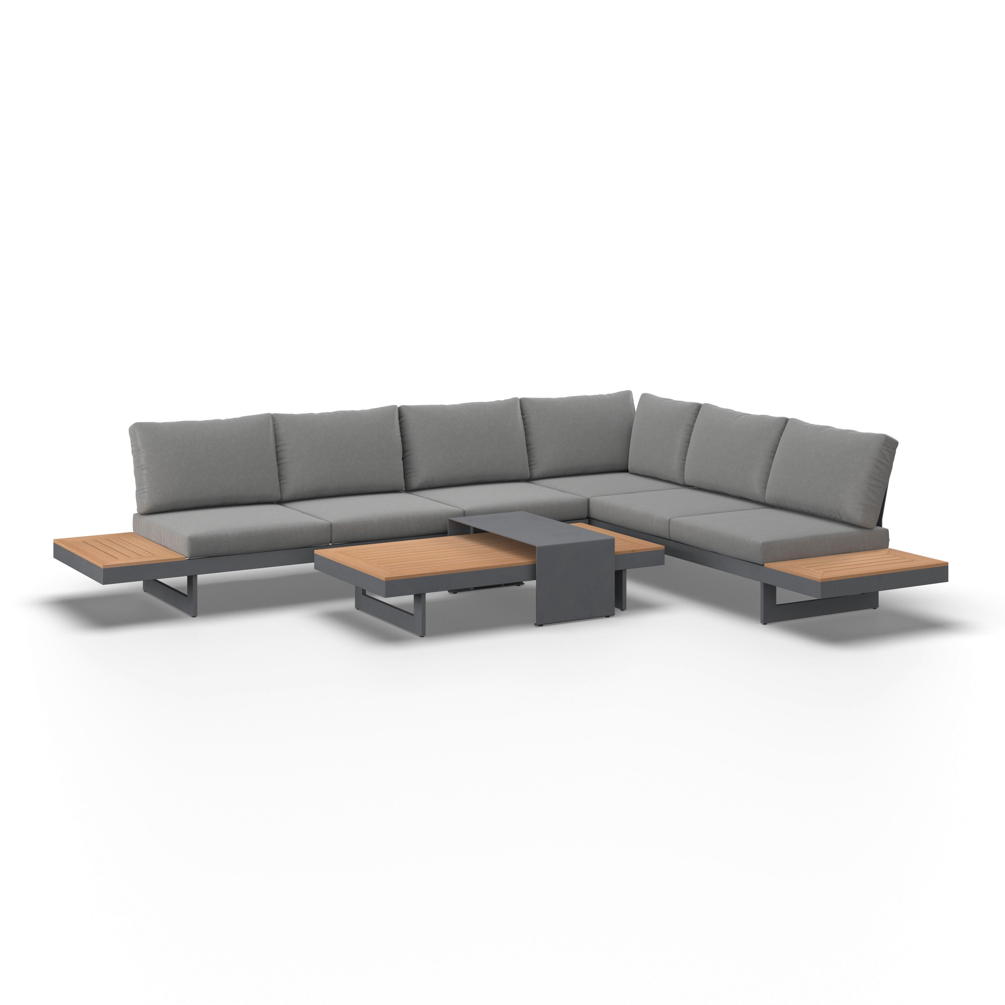 Loungegarnitur Sabrina Grau Metall/Outdoorstoff +Abdeckung - Dunkelgrau/Naturfarben, MODERN, Kunststoff/Textil (232/79/78cm) - Bessagi Garden