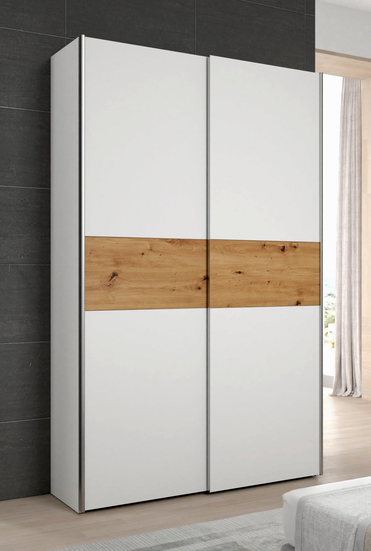 Omara Z Drsnimi Vrati Ohio 2, Bela, Barva Hrasta - barve hrasta/bela, Design, kovina/leseni material (120/190,5/61,2cm) - Ti'me