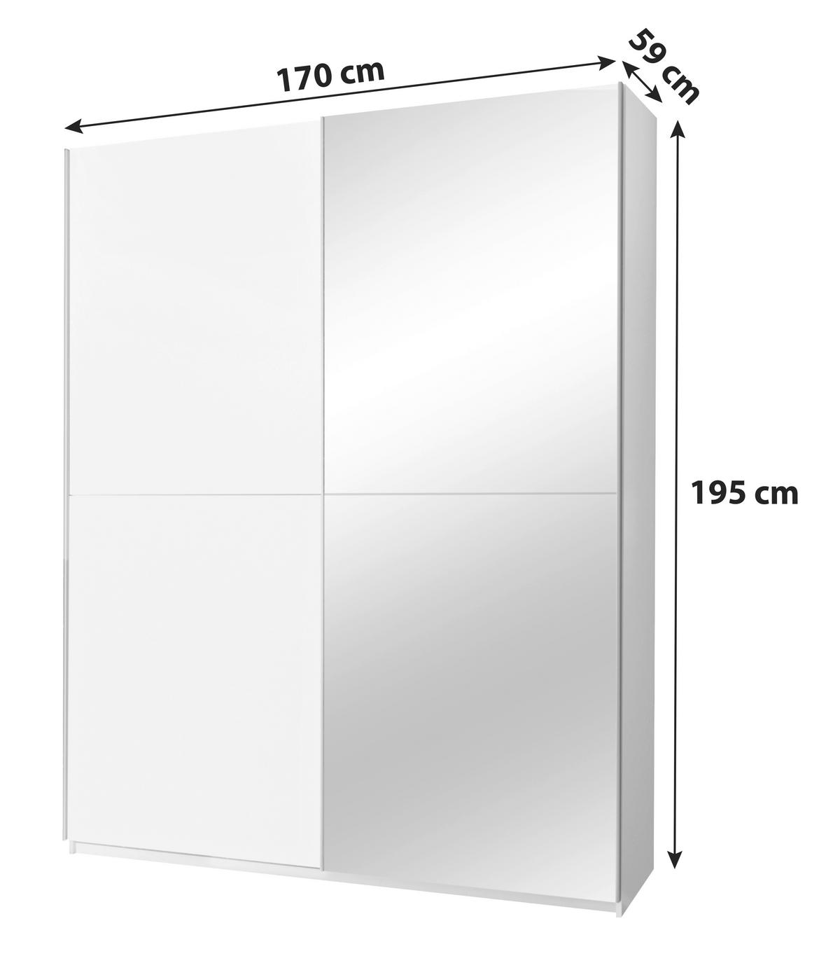 Garderobna Omara Z Drsnimi Vrati Puls, Bela, Z Ogledalom - bela/barve aluminija, Design, steklo/leseni material (170/195/59cm) - P & B