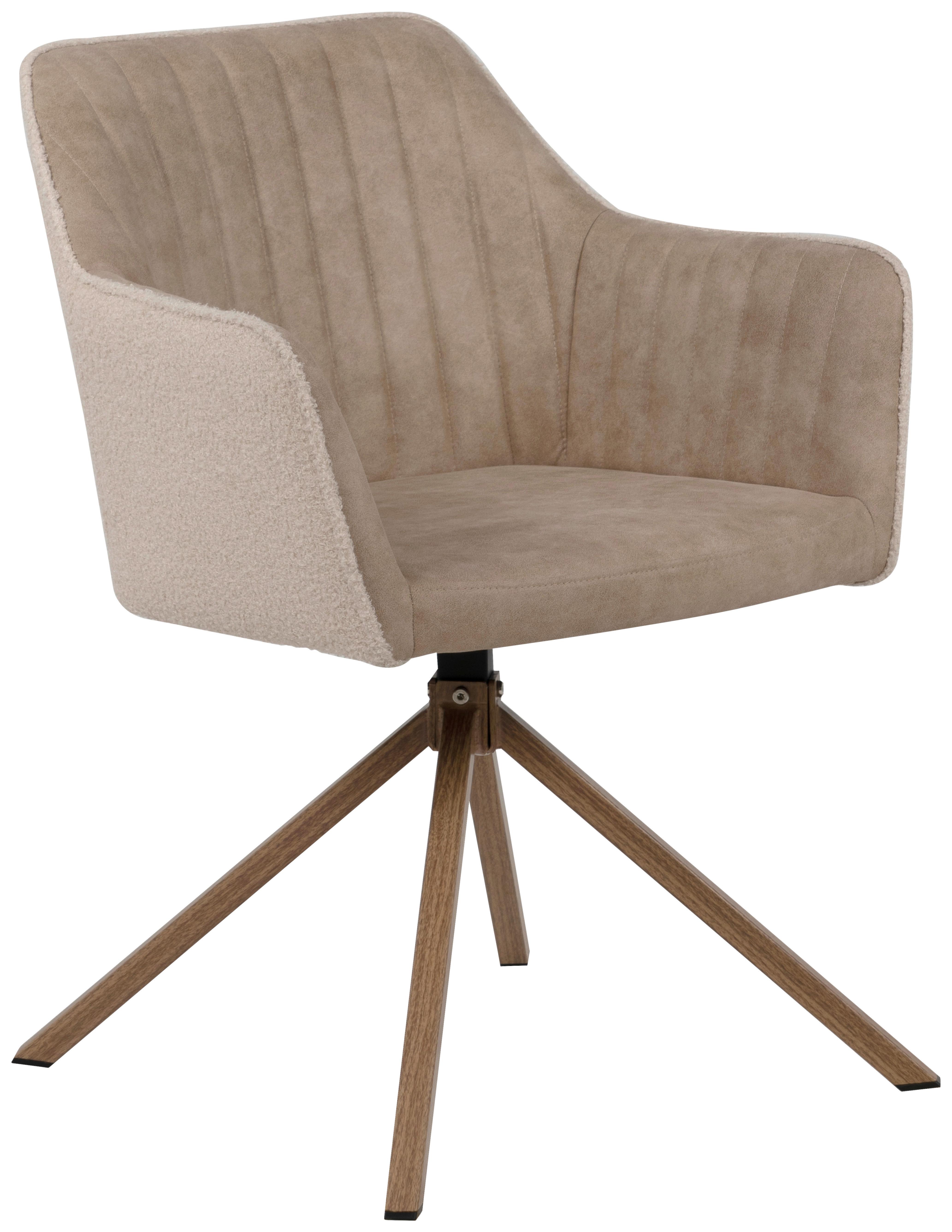 KRZESŁO Z PODŁOKIETNIKAMI RAY 70A - beżowy/kolor dębowy, Konventionell, metal/tkanina (58,5/81/60cm) - MID.YOU