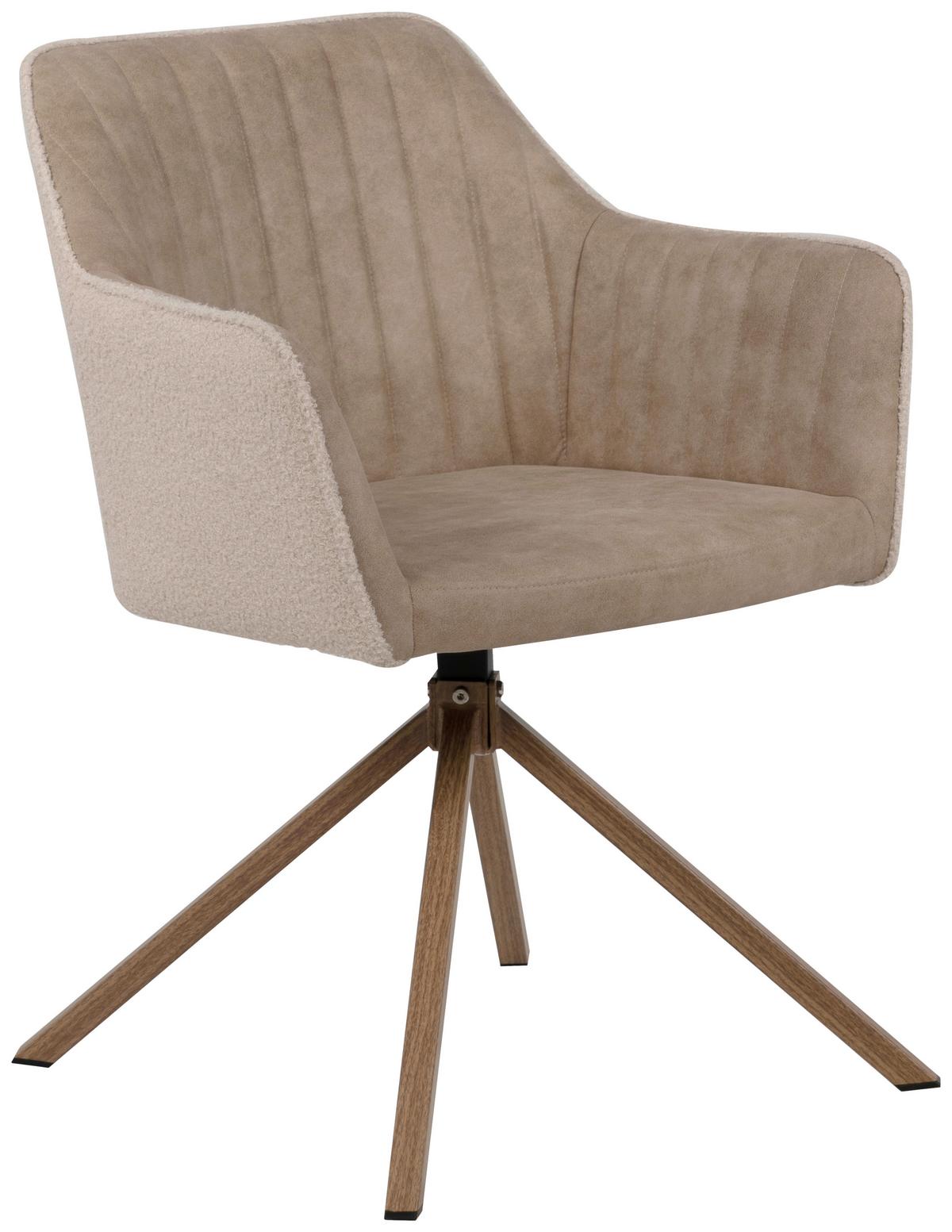 KRZESŁO Z PODŁOKIETNIKAMI RAY 70A - beżowy/kolor dębowy, Konventionell, metal/tkanina (58,5/81/60cm) - MID.YOU