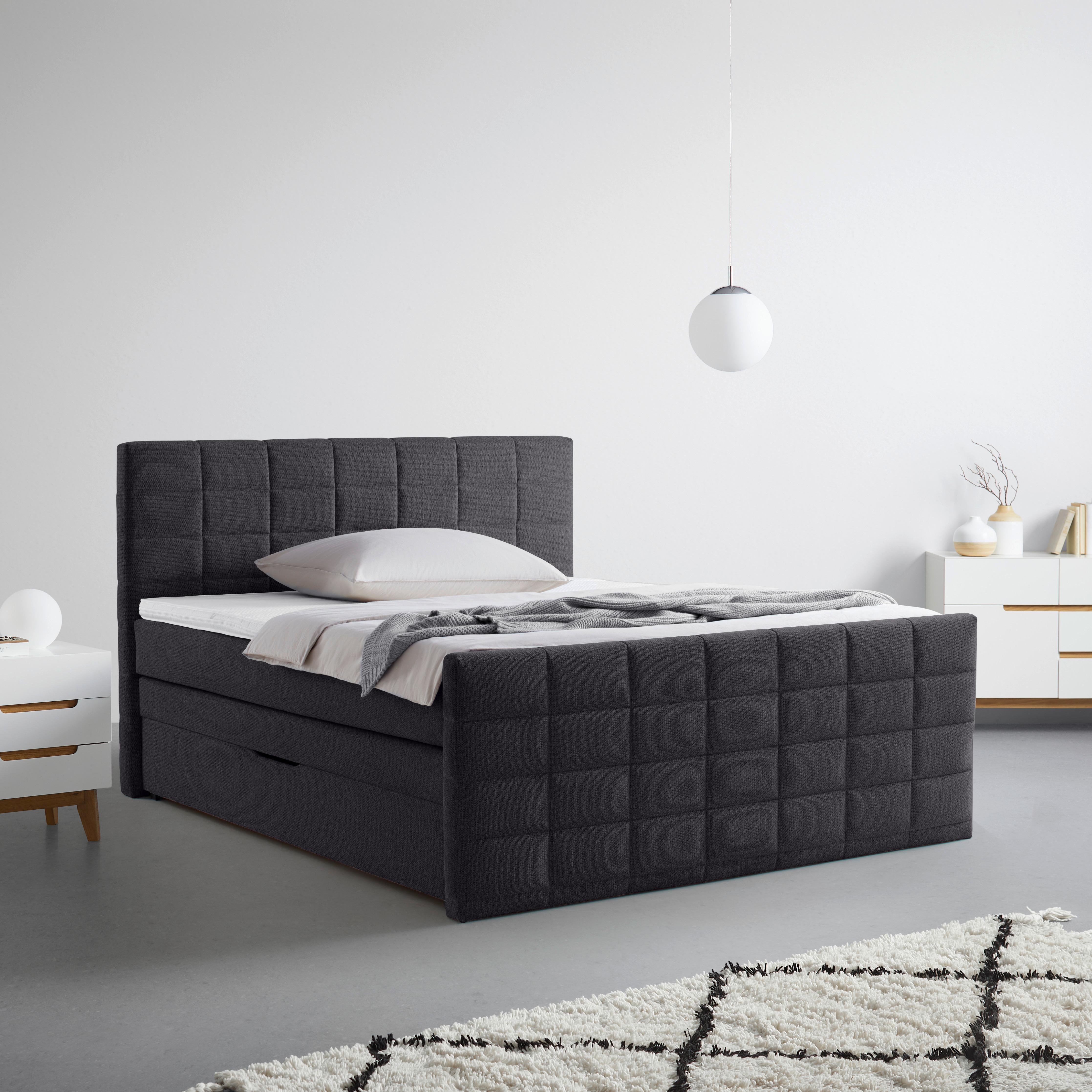 Boxspringbett Damon Schwarz ca. 180x200cm - Schwarz, KONVENTIONELL, Kunststoff/Textil (180/200cm) - Mömax