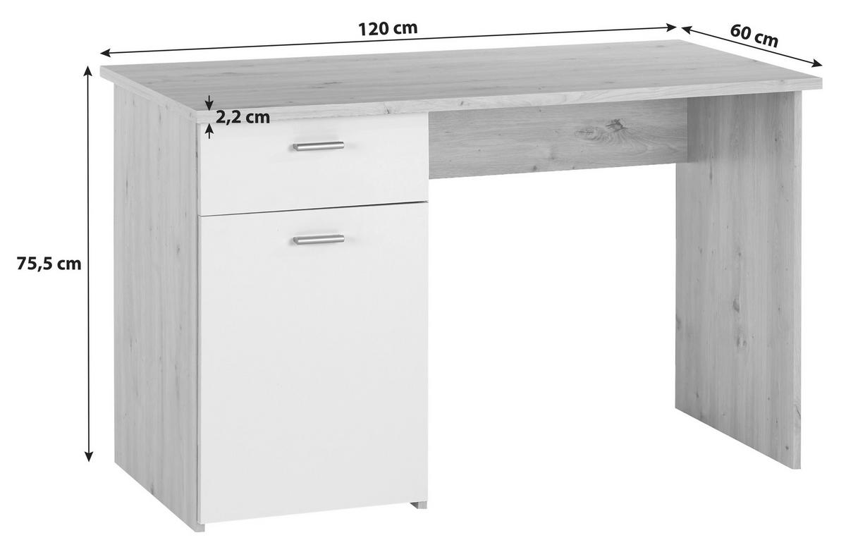Pisalna Miza Simon, Bela, Barva Hrasta - bela/barve aluminija, Moderno, umetna masa/leseni material (120/75,5/60cm) - Mömax
