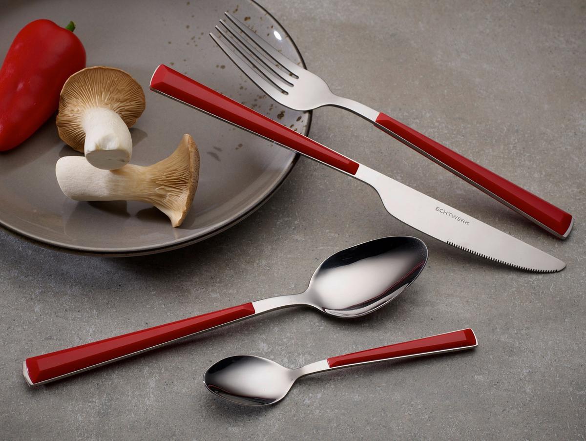 Besteckset Basic Rot/Silber 24-teilig - Rot/Silberfarben, Basics, Metall - Echtwerk
