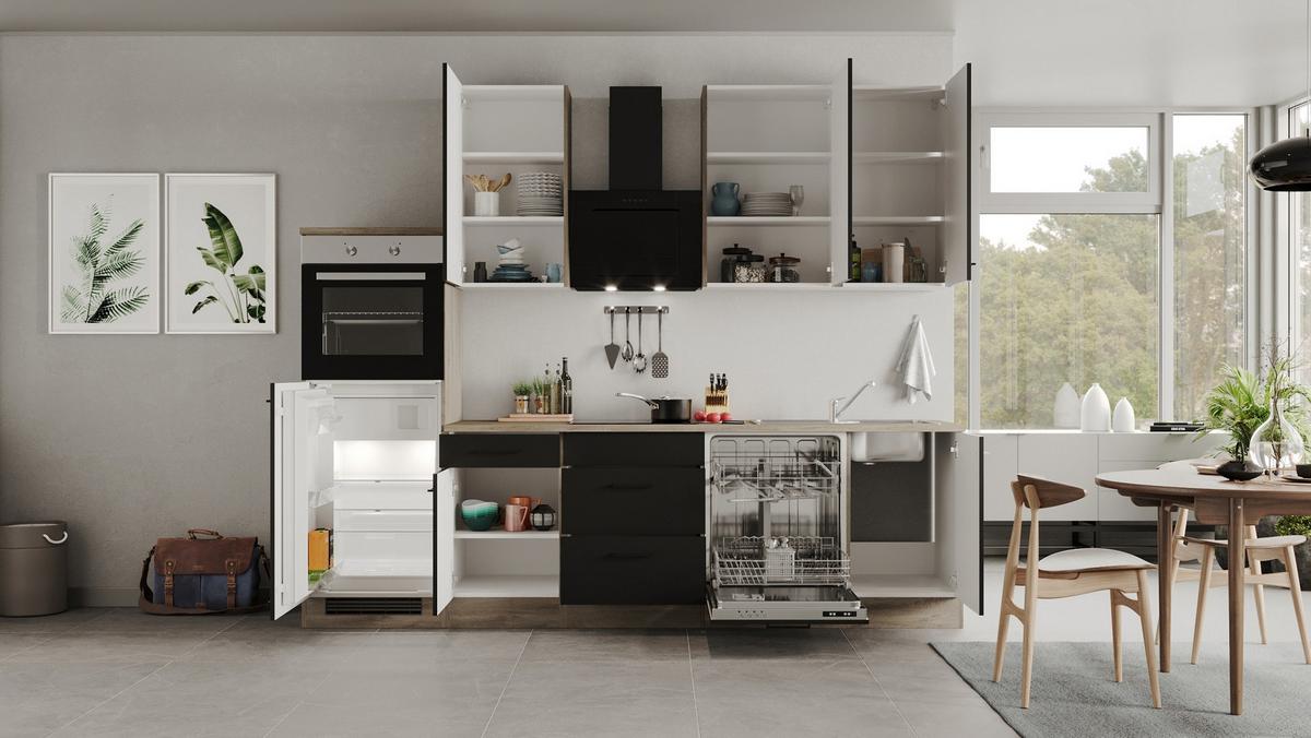 Kuhinjski Blok Capri, Črna. Hrast - črna/barve hrasta, Konvencionalno, kovina/leseni material (280cm) - FlexWell