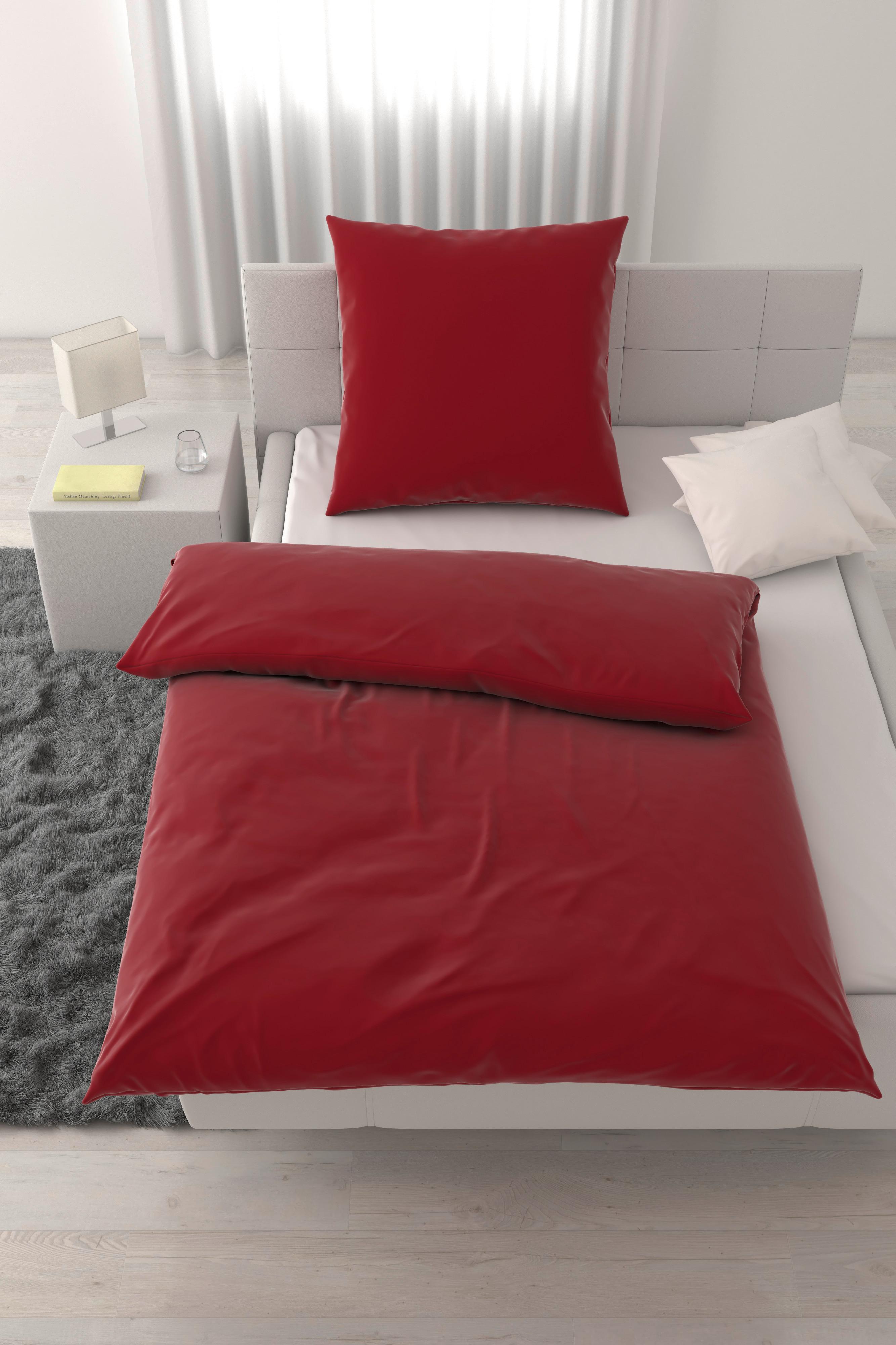 Bettwäsche Xenia Uni Rot ca. 135x200cm - Rot, MODERN, Textil (135/200cm) - Premium Living