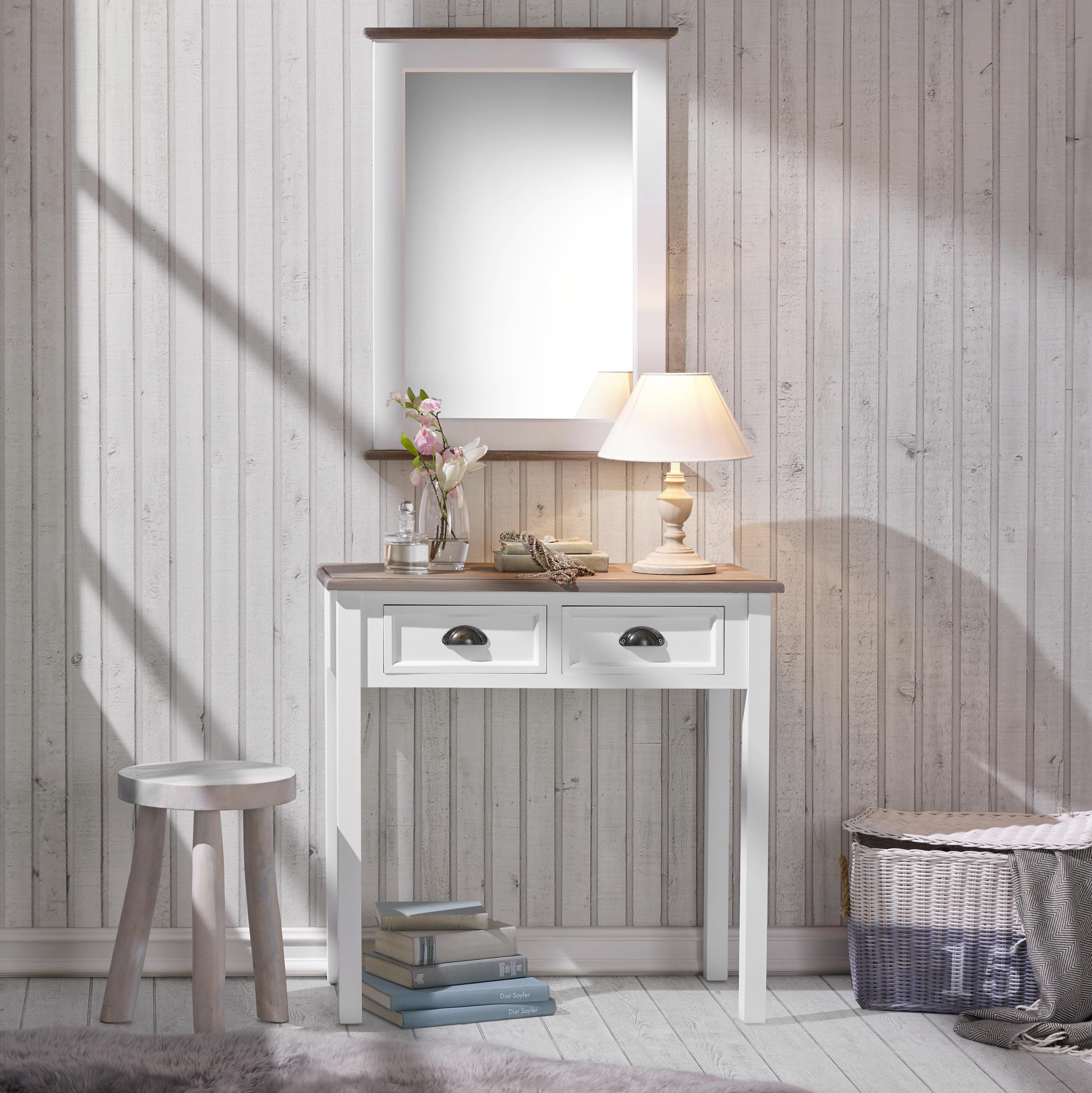 Konsole in Weiß/Kieferfarben ca.80x40cm 'Cookie' - Weiß/Kieferfarben, Holz/Metall (80/78/40cm) - Bessagi Home