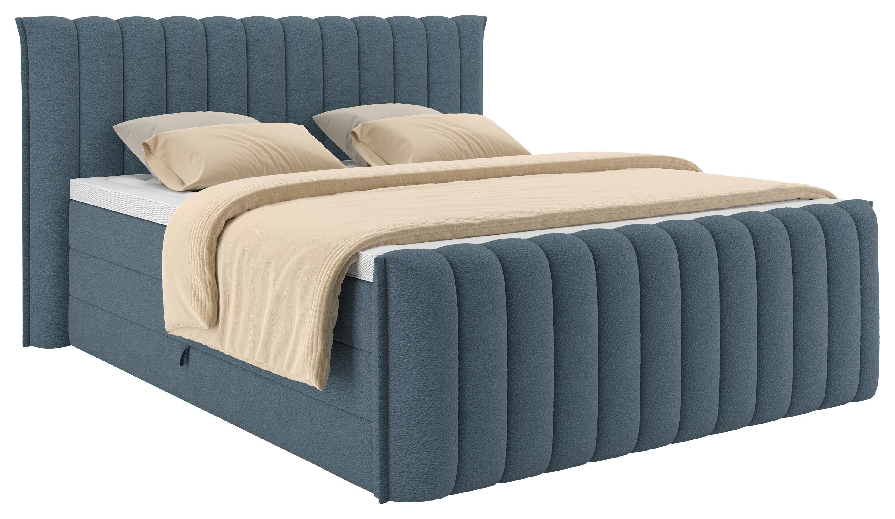 PAT BOXSPRING LINA - albastru, Konventionell, plastic/lemn (200/200cm) - Premium Living