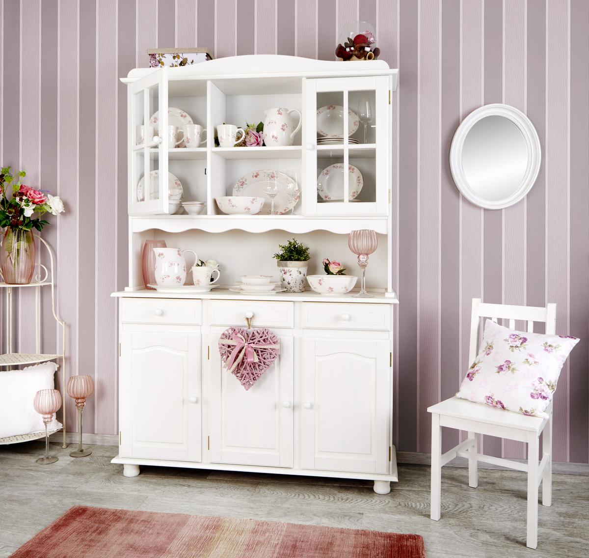 Kredenca Siena, Bela, Masiven Bor - bela, Trendi, les (130/198/43cm) - MID.YOU