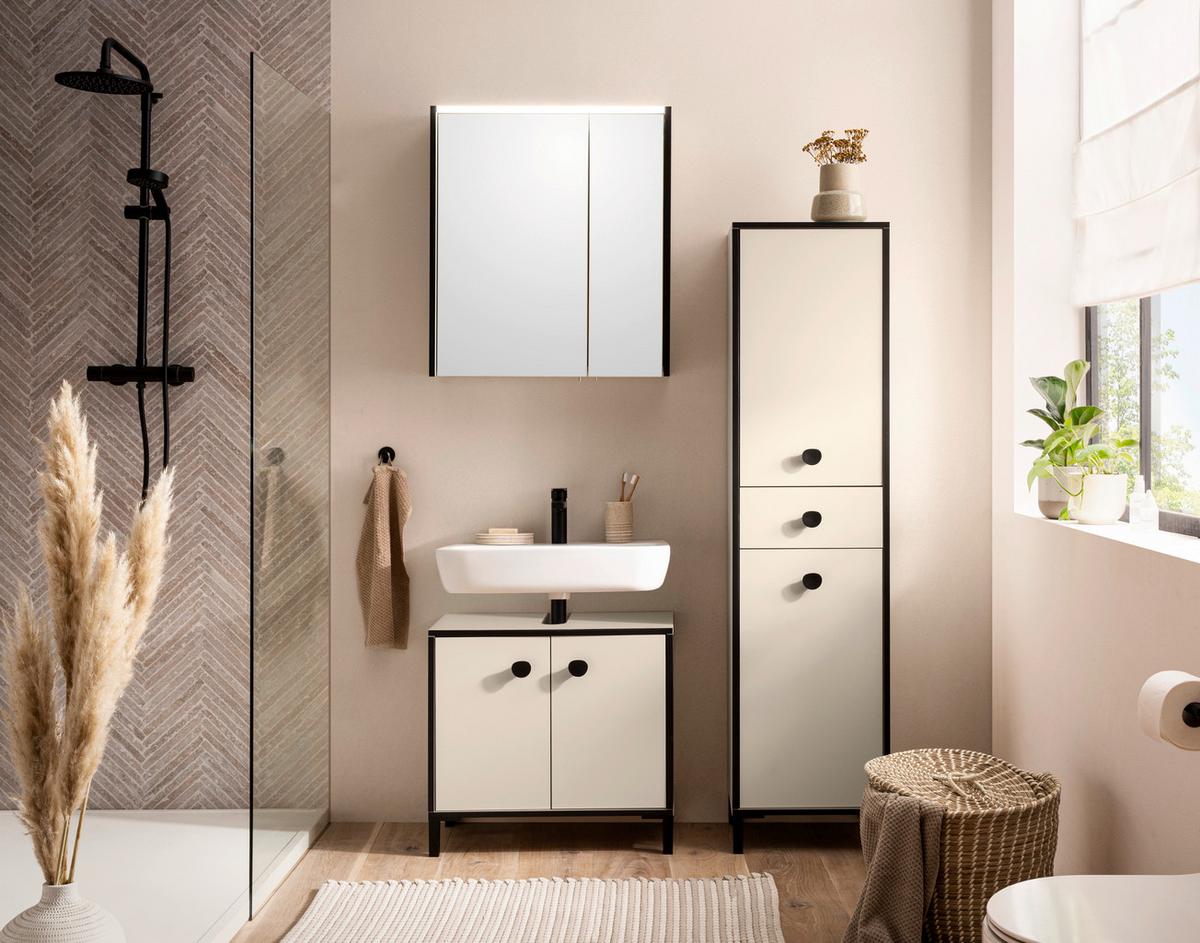 Hochschrank EDDA Creme/Beige - Beige/Creme, MODERN, Holzwerkstoff/Metall (40,3/163,3/33,0cm) - MID.YOU