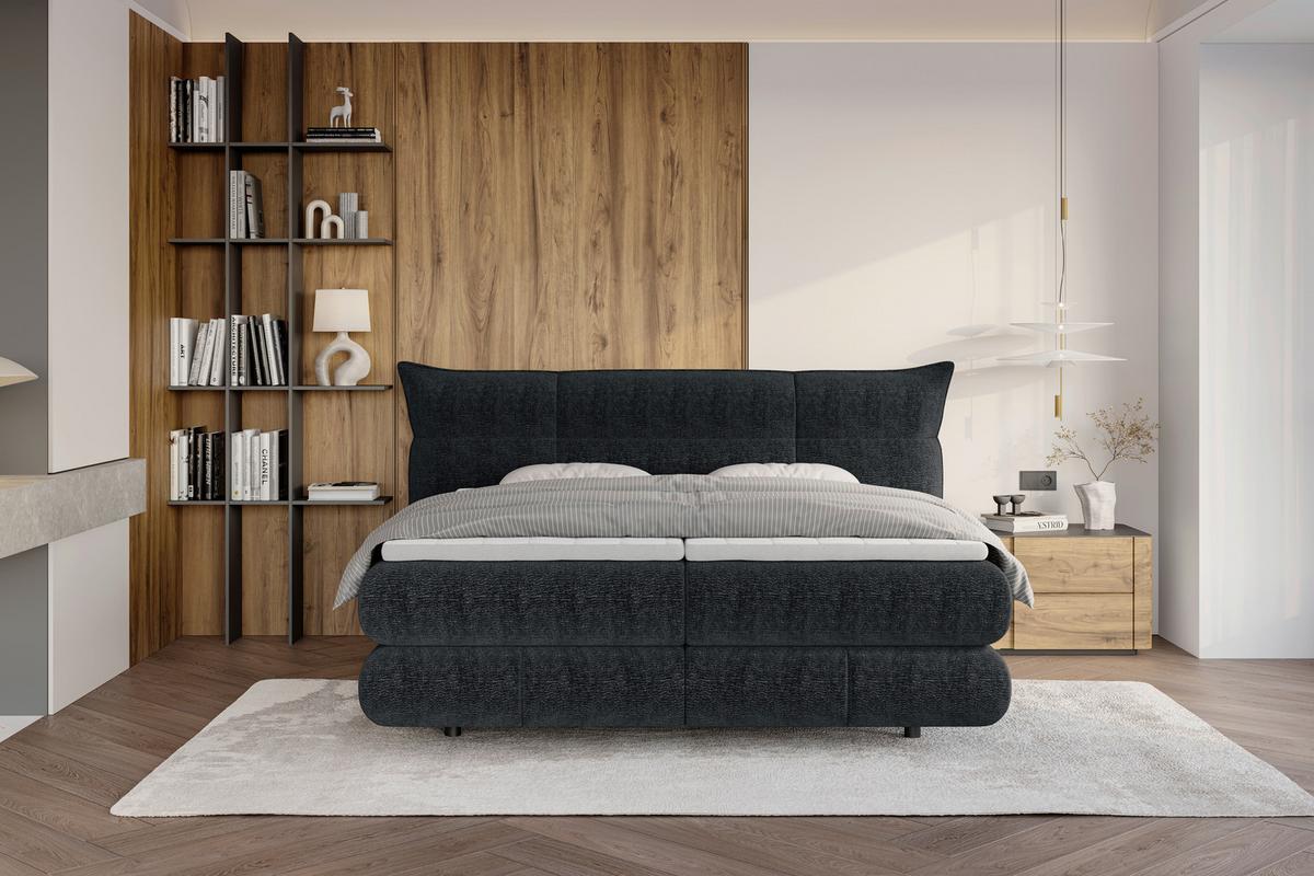 Boxspringbett Auris Schwarz ca. 180x200cm - Schwarz, KONVENTIONELL, Kunststoff/Textil (180/200cm) - Sembella