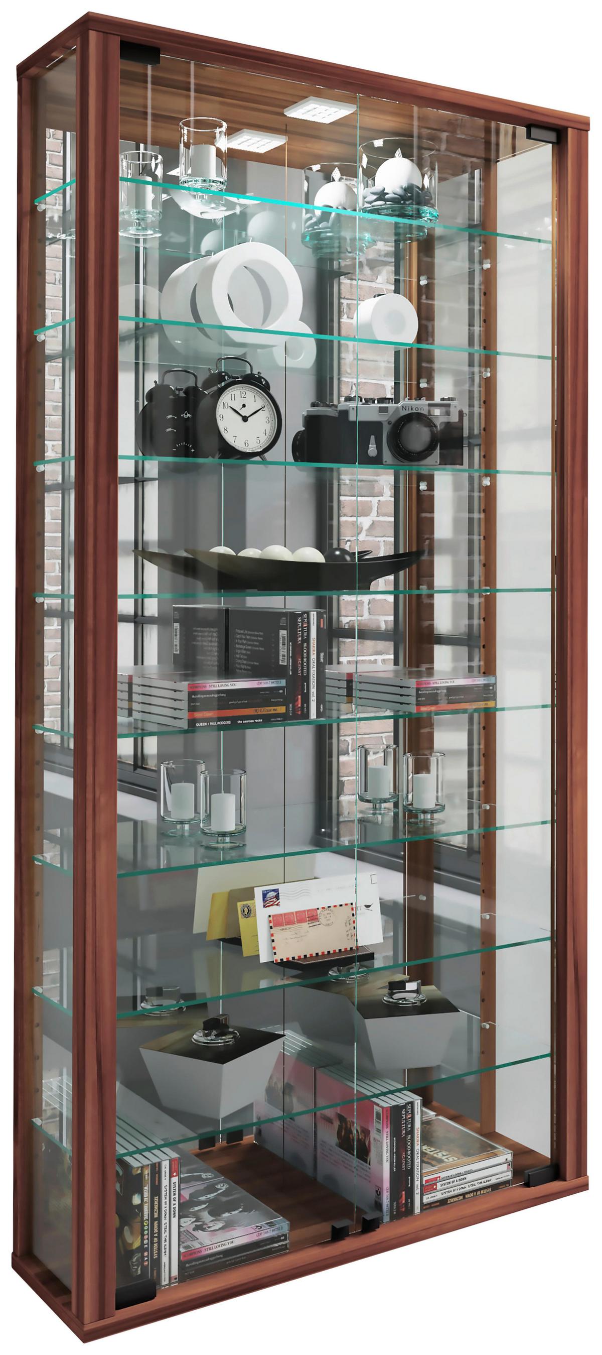 Hängevitrine Vitrosa ca. 59x114x18 cm Nussbaumfarb. - Nussbaumfarben/Schwarz, MODERN, Glas/Holzwerkstoff (59/114,3/18cm) - MID.YOU