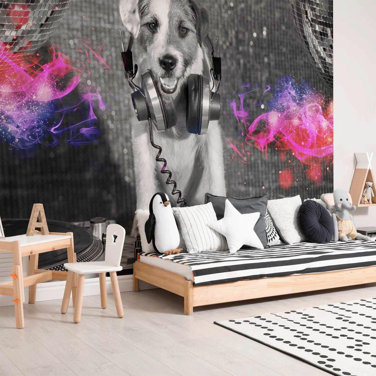 Fototapete DJ Dog Grau/Schwarz - Schwarz/Grau, LIFESTYLE, Textil (400/280cm) - artgeist