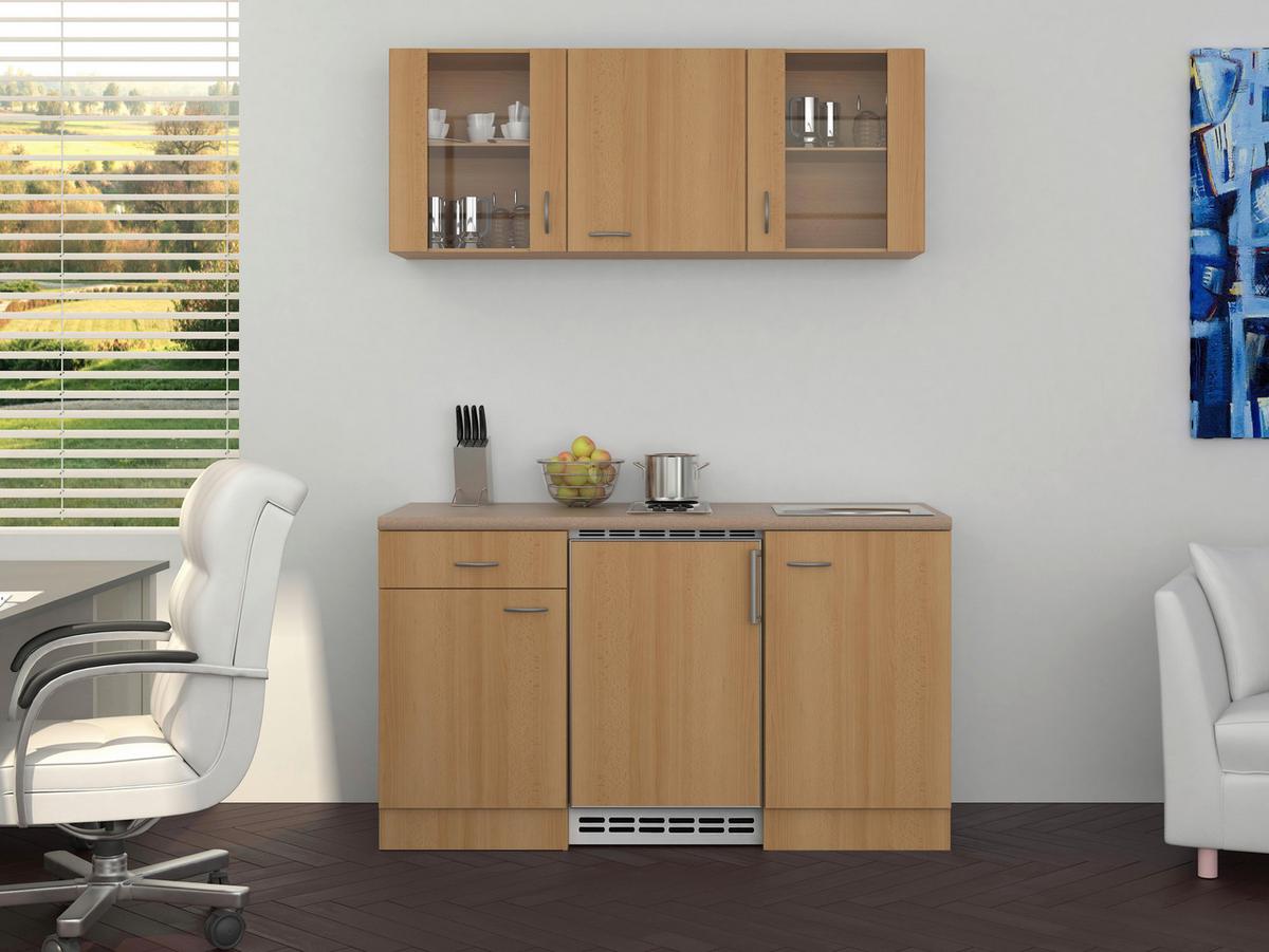 Miniküche Nano m. Geräten B: ca. 150cm Buchefarben - Edelstahlfarben/Beige, MODERN, Glas/Holzwerkstoff (150cm) - FlexWell