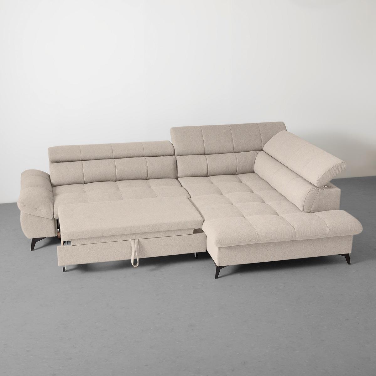 Wohnlandschaft Alberto Beige - Beige/Schwarz, MODERN, Textil/Metall (296/201cm) - Mömax