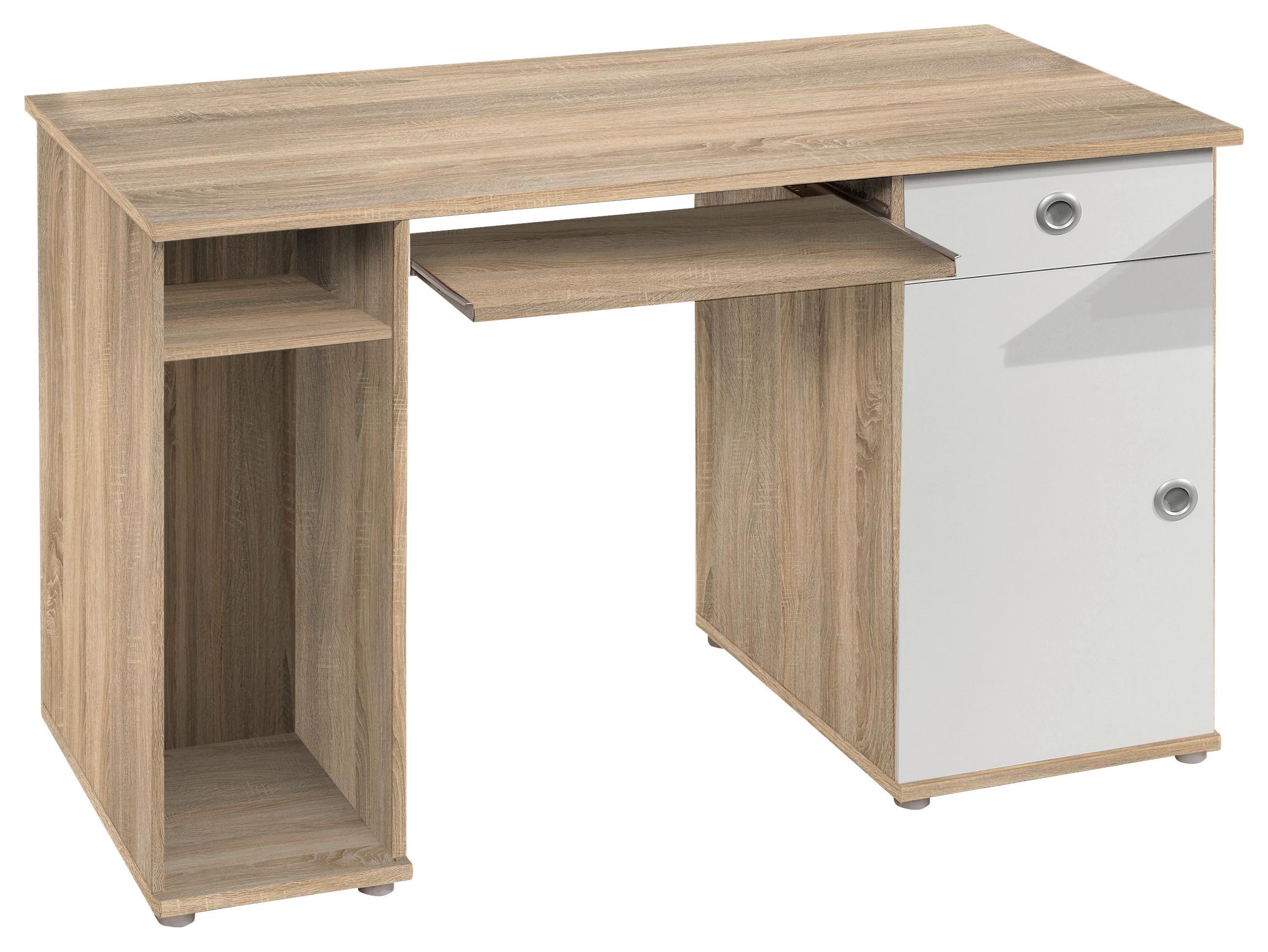 Jugendschreibtisch Wiki ca. 120x60 cm Weiß/Eiche - Alufarben/Weiß, KONVENTIONELL, Holzwerkstoff/Kunststoff (120/60/78cm) - MID.YOU