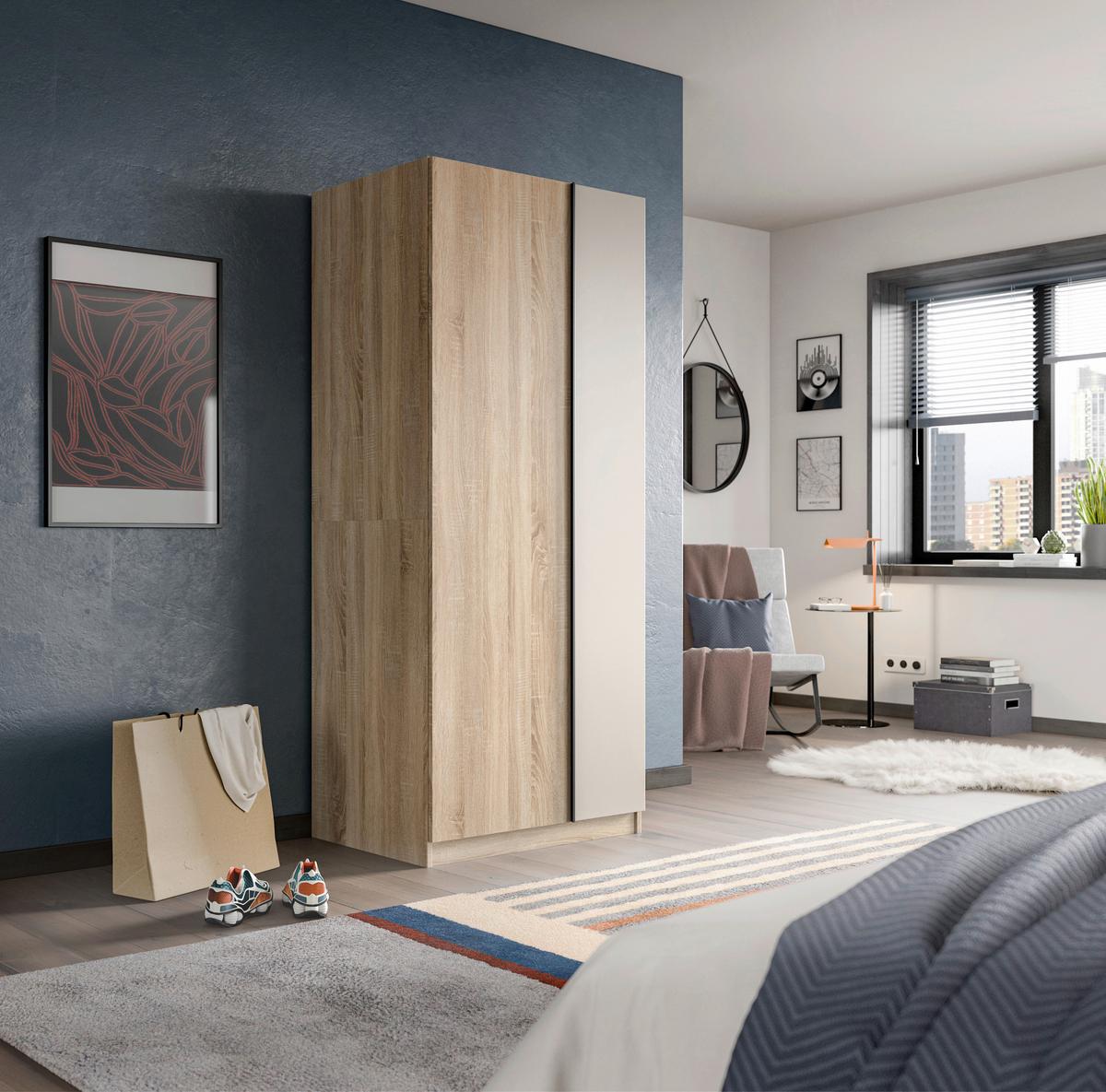 Omara S Klasičnimi Vrati Oakland, Barva Hrasta - kašmir/črna, Moderno, leseni material (80/183/53cm) - MID.YOU