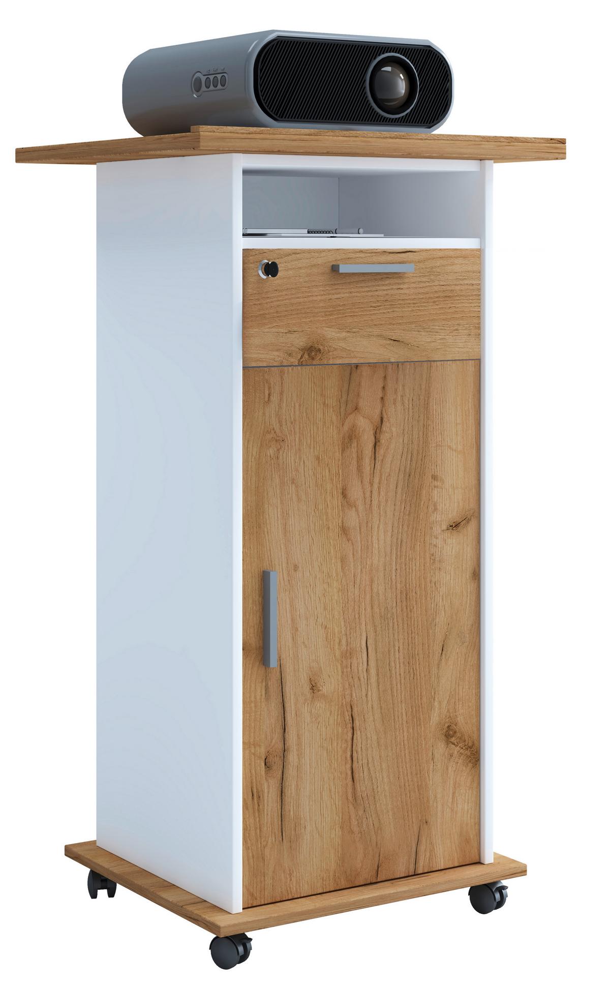 Stoječi Pult Neta, Bela, Barva Hrasta - bela/medeni hrast, Moderno, leseni material (60/50/108,3cm) - MID.YOU