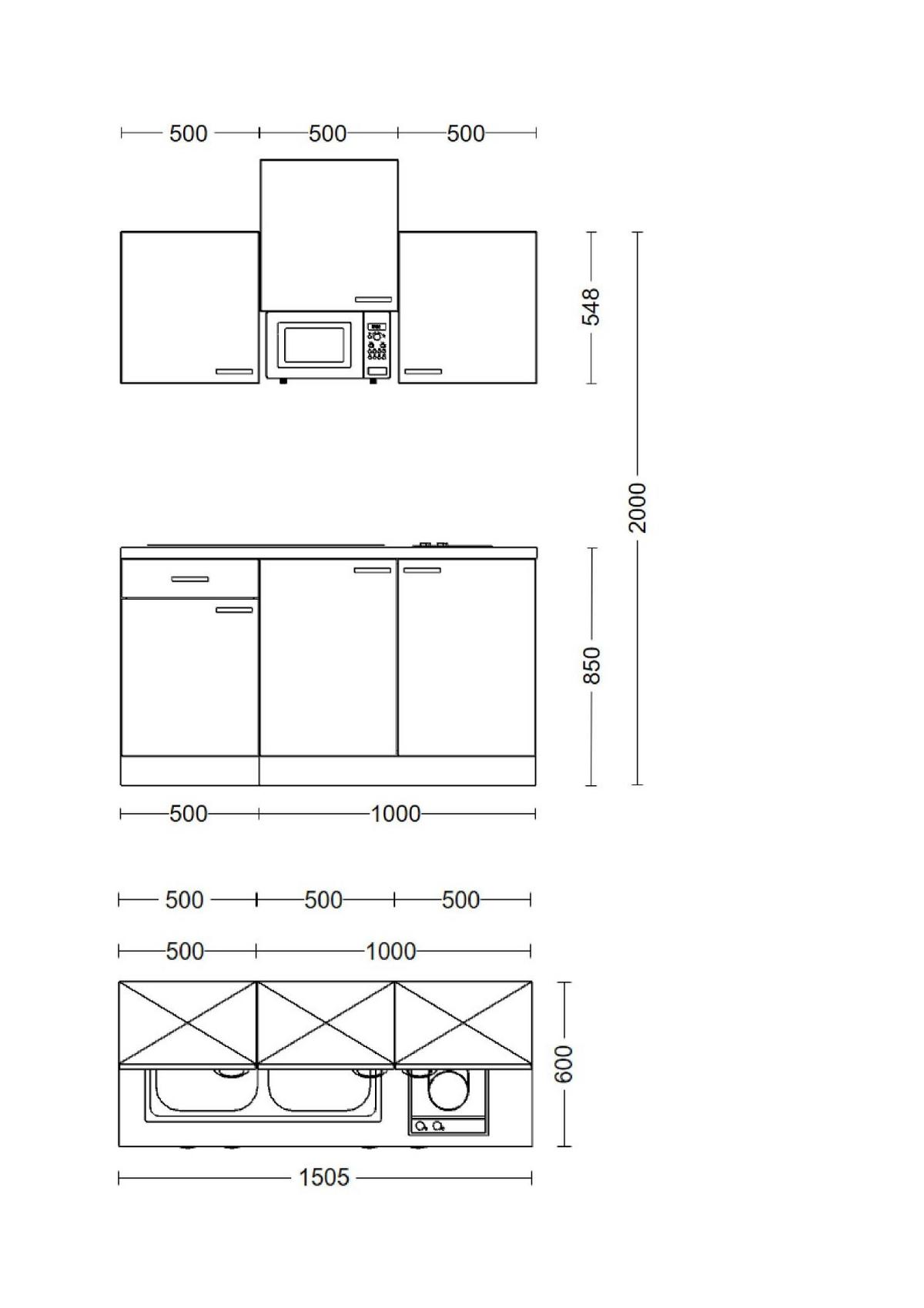 Majhna Kuhinja Wito, Bela - barve nerjavečega jekla/bela, Moderno, umetna masa/leseni material (150cm) - FlexWell