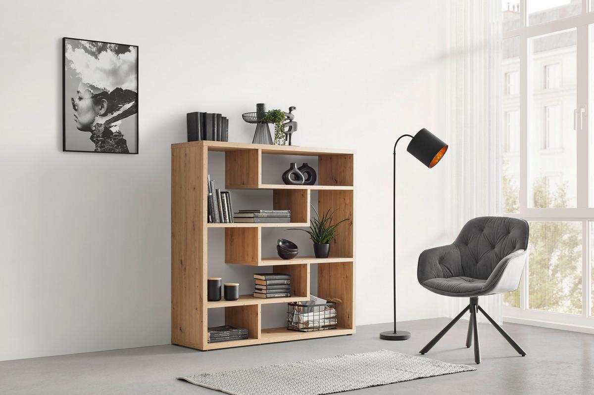 Raumteiler Bounty Eiche Artisan - Schwarz/Eiche Artisan, MODERN, Holzwerkstoff/Kunststoff (130/134/43cm) - Mömax