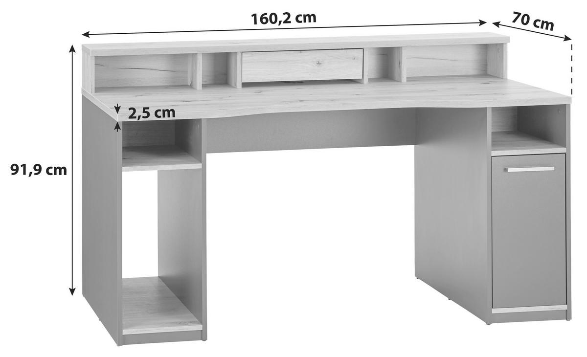 Računalniška Miza Speed, Antracit, Hrast - barve hrasta/antracit, Moderno, kovina/leseni material (160,2/91,9/70cm)