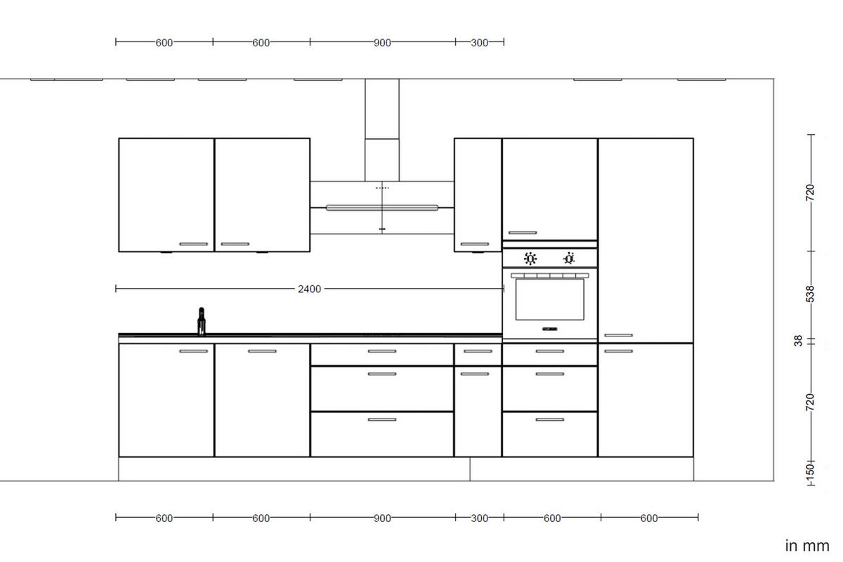 Küchenleerblock Flash High o. Geräte Weiß Hochglanz - Edelstahlfarben/Eichefarben, MODERN, Holzwerkstoff/Metall (360cm) - Nobilia