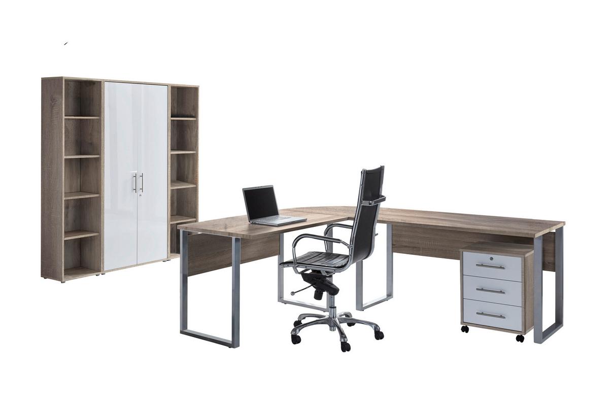 Büro Office Edition Set 3 Sonoma Eiche/Weiß - Weiß Hochglanz/Sonoma Eiche, MODERN, Holzwerkstoff - MID.YOU