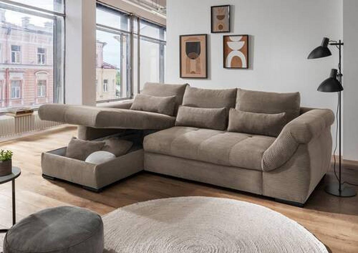 Wohnlandschaft Frederico Graubraun Cord - Graubraun/Schwarz, MODERN, Holz/Textil (188/302cm) - MID.YOU