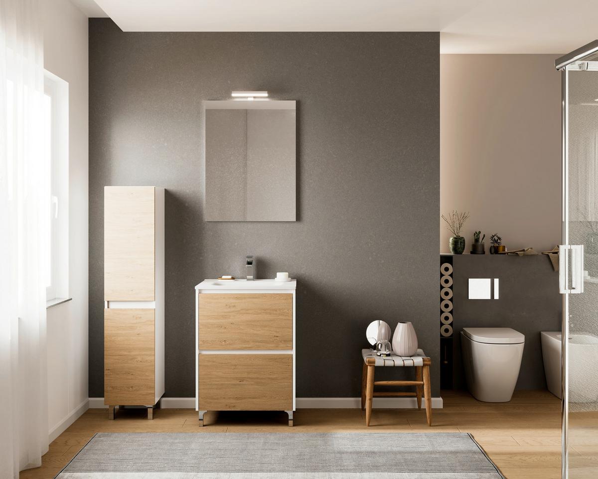 MASCĂ PENTRU LAVOAR LISBONA - stejar sălbatic/antracit, Basics, material pe bază de lemn (60/74/46cm)