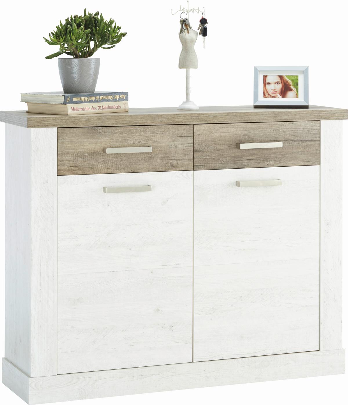 Cipősszekrény Fehér 2 Ajtós Duro - tölgyfa színű/nikkelszínű, Modern, műanyag/faalapú anyag (120/96,3/34,1cm) - Zandiara