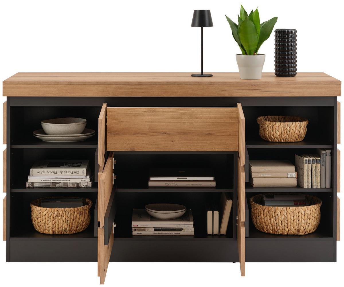 Comodă cu uși CORTE - culoare lemn stejar/gri, Trend, material pe bază de lemn (160,8/92,5/45cm) - Modern Living