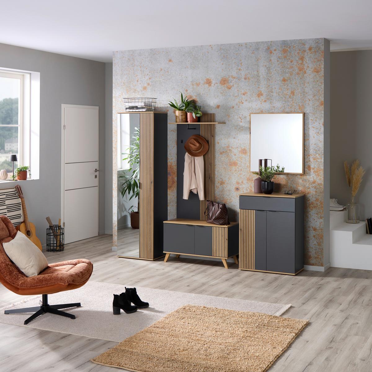 Bancă pentru hol CLEVER - culoare lemn stejar/antracit, Modern, material pe bază de lemn (90/52/38cm) - Modern Living
